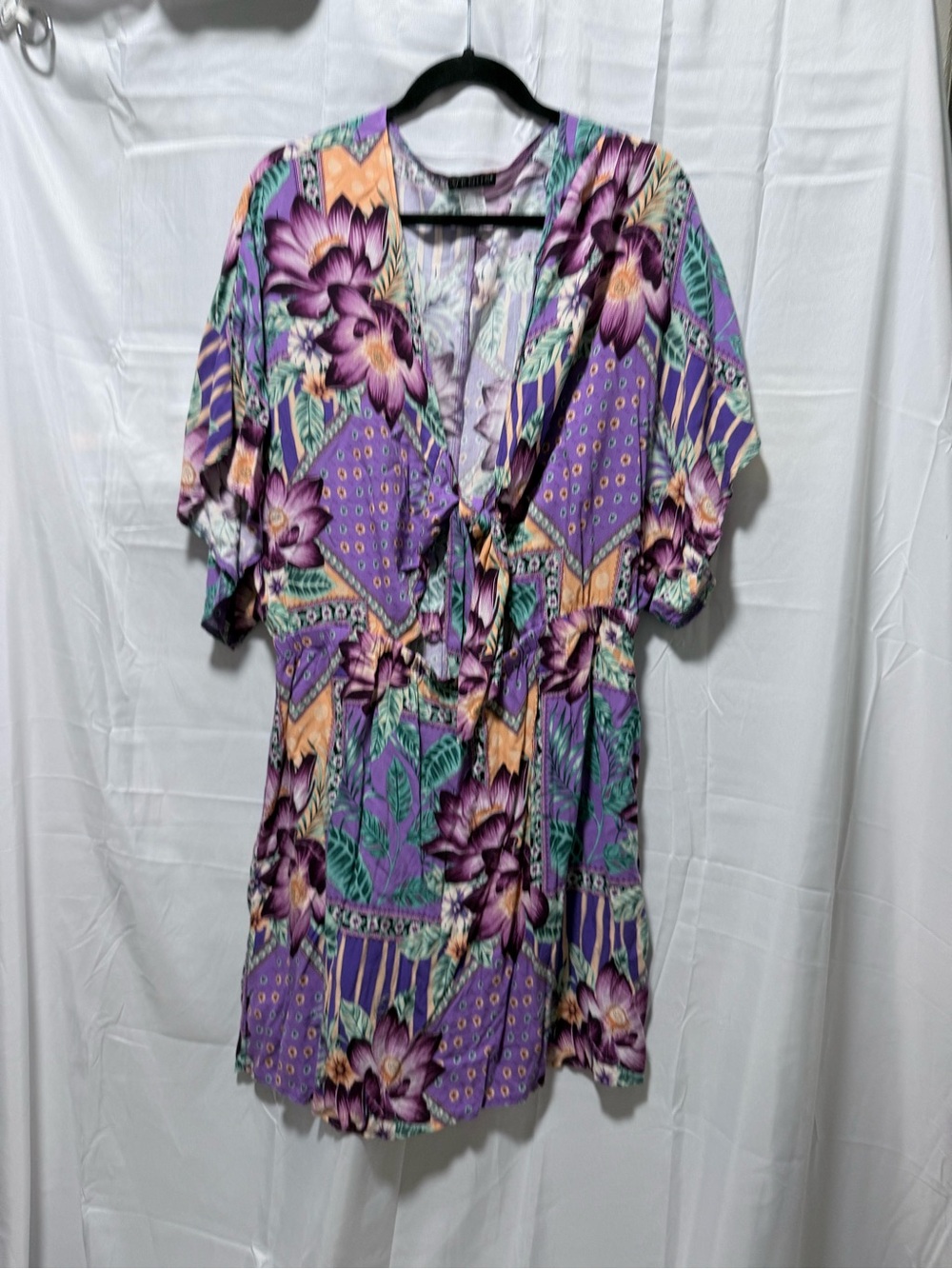 VENUS 1X Purple Tropical Floral Kimono Sleeve Dress